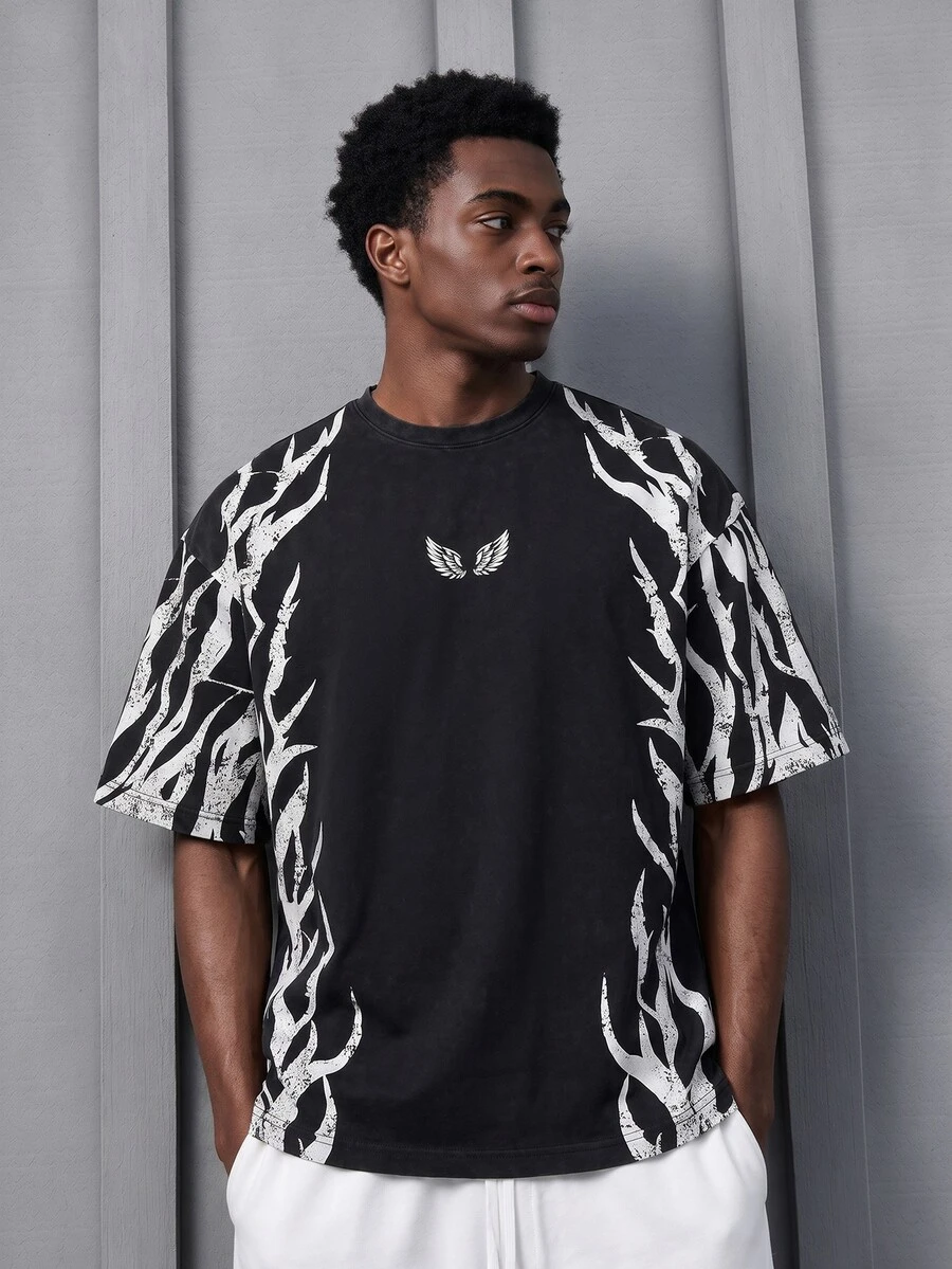Sport MetroGents Men's Wing Print Short Sleeve Sports Baggy Athletic T-Shirt, Gym Black And White Summer - Multicolor - View 1