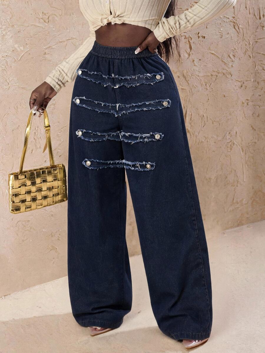 Slaydiva Women's Frayed Hem Casual Versatile Daily Wear Denim Jeans