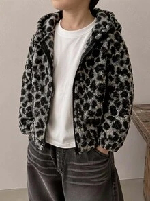 Genkimix Kids 小男孩休閒圖案長袖拉鍊外套，適合秋冬、戶外、休閒、運動、旅行、上學、日常穿著 - 灰色 - 查看 1