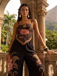 CAJUNI Tropical Vacation Dark Boho Triangle Top And Pants Coord - Multicolor - View 3