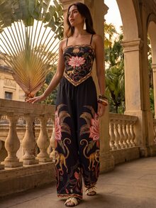 CAJUNI Tropical Vacation Dark Boho Triangle Top And Pants Coord - Multicolor - View 4