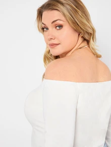 SHEIN BASICS Plus Cold Shoulder Crop Top Summer Fall Autumn Clothes - White - View 6