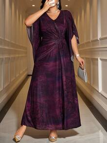 Reflora Plus Size Elegant Casual Party Dinner Evening Cocktail Formal Knot Dress Dark Purple Summer Wedding - Purple - View 7