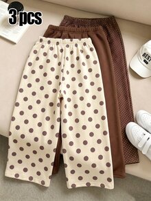 女童秋季寬腿褲 3 件組，鬆緊腰休閒多色百搭校園下裝，返校穿搭衣物 4-7 歲秋冬款 - 彩色 - 查看 2