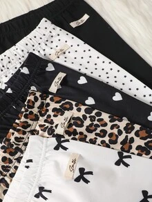SHEIN 5件組新生女嬰連腳緊身褲 可愛甜美 白色黑色愛心豹紋星星蝴蝶結 常規款 生日派對 秋冬節日保暖修身 - 黑與白 - 查看 4
