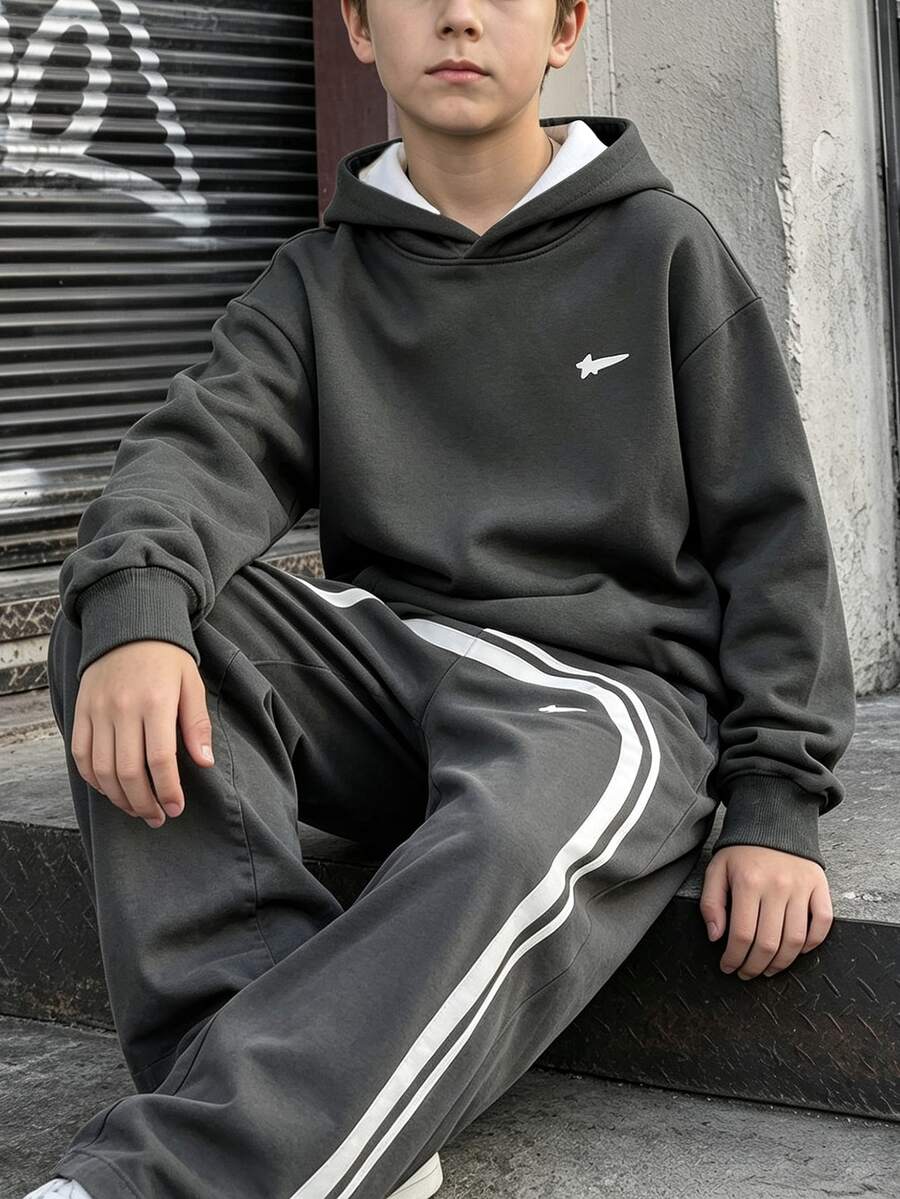 Tween Boy Star Print Long Sleeve Hoodie And Sweatpants Casual Set - Multicolor - View 1