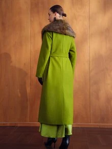 MOTF PREMIUM ELEGANT WOOL BLEND TWEED & FAUX FUR PATCHWORK MID-LENGTH OVERCOAT, AUTUMN/WINTER - Green - View 7
