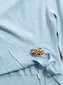 MOTF PREMIUM WOMEN'S AUTUMN/WINTER FASHION CLASSIC STAND COLLAR METAL BUTTON DECOR SPLIT HEM SLIM FIT SWEATER - Blue - View 7