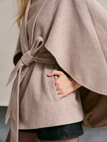 MOTF PREMIUM FRENCH VINTAGE CAPE OVERCOAT WITH BELT - Light Grey - View 6