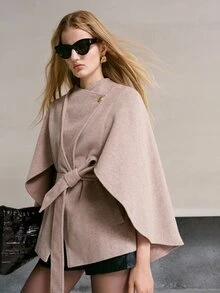 MOTF PREMIUM FRENCH VINTAGE CAPE OVERCOAT WITH BELT - Light Grey - View 7