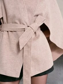 MOTF PREMIUM FRENCH VINTAGE CAPE OVERCOAT WITH BELT - Light Grey - View 5