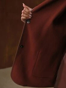 MOTF PREMIUM WOMEN'S AUTUMN/WINTER WOOL DOUBLE-FACED WOOL BLEND LEATHER TRIM SHORT JACKET COAT - Coffee Brown - View 8