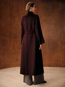 MOTF PREMIUM WOMEN'S AUTUMN/WINTER WOOL DOUBLE-SIDED LONG COAT WITH METAL BUTTON DESIGN, SIMPLE AND ELEGANT STYLE, LAPEL FRONT - Mocha Brown - View 6
