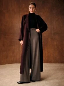 MOTF PREMIUM WOMEN'S AUTUMN/WINTER WOOL DOUBLE-SIDED LONG COAT WITH METAL BUTTON DESIGN, SIMPLE AND ELEGANT STYLE, LAPEL FRONT - Mocha Brown - View 5
