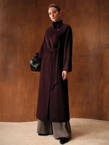 MOTF PREMIUM WOMEN'S AUTUMN/WINTER WOOL DOUBLE-SIDED LONG COAT WITH METAL BUTTON DESIGN, SIMPLE AND ELEGANT STYLE, LAPEL FRONT - Mocha Brown - View 4