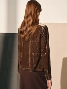 MOTF PREMIUM WOMEN'S AUTUMN/WINTER VELVET BEADED RUFFLED BLOUSE - Coffee Brown - View 7