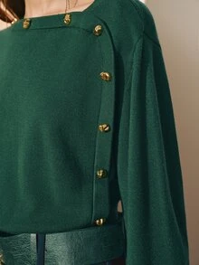 MOTF PREMIUM SWEATER WOL WANITA YANG MENYEGARKAN PINGGANG DENGAN GESPER LOGAM, MUSIM GUGUR/DINGIN - Hijau - View 5