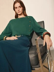 MOTF PREMIUM SWEATER WOL WANITA YANG MENYEGARKAN PINGGANG DENGAN GESPER LOGAM, MUSIM GUGUR/DINGIN - Hijau - View 3