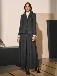 MOTF PREMIUM WOMEN'S ELEGANT FASHION COMMUTE WOOL BLEND BLAZER JACKET, AUTUMN/WINTER - Dark Grey - View 5