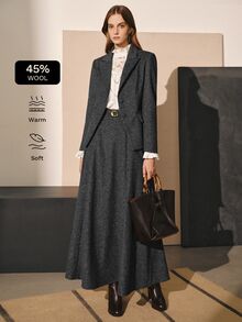 MOTF PREMIUM WOMEN'S ELEGANT FASHION COMMUTE WOOL BLEND BLAZER JACKET, AUTUMN/WINTER - Dark Grey - View 3
