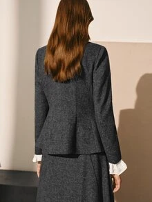 MOTF PREMIUM WOMEN'S ELEGANT FASHION COMMUTE WOOL BLEND BLAZER JACKET, AUTUMN/WINTER - Dark Grey - View 7