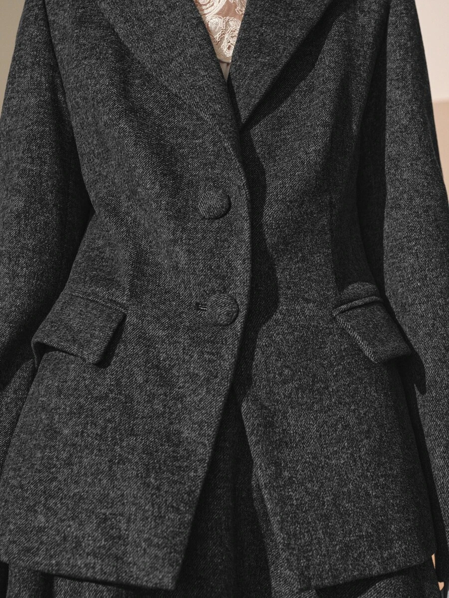 MOTF PREMIUM WOMEN'S ELEGANT FASHION COMMUTE WOOL BLEND BLAZER JACKET, AUTUMN/WINTER - Dark Grey - View 2
