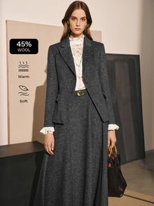 MOTF PREMIUM WOMEN'S ELEGANT FASHION COMMUTE WOOL BLEND BLAZER JACKET, AUTUMN/WINTER - Dark Grey - View 1