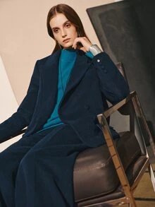 MOTF PREMIUM BLAZER FASHION WANITA MUSIM GUGUR/DINGIN CAMPURAN WOL BAHU LEBAR POTONGAN LURUS COCOK UNTUK KOMUTER - Dark Green - View 6