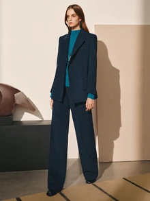 MOTF PREMIUM BLAZER FASHION WANITA MUSIM GUGUR/DINGIN CAMPURAN WOL BAHU LEBAR POTONGAN LURUS COCOK UNTUK KOMUTER - Dark Green - View 5