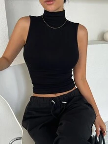 DAZY Women's Turtleneck Slim Fit Camisole Y2k Tank Tops - Black - View 3