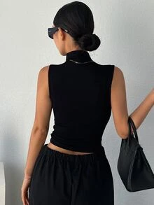 DAZY Women's Turtleneck Slim Fit Camisole Y2k Tank Tops - Black - View 5
