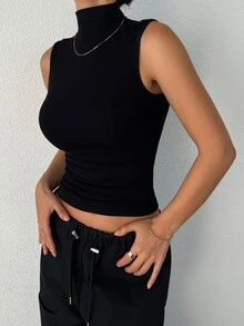 DAZY Women's Turtleneck Slim Fit Camisole Y2k Tank Tops - Black - View 6