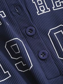 Joudiya Women's Alphabet Printed Button Half Placket Short Sleeve T-Shirt School - Navy Blue - View 7