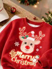 Young Boy Long Sleeve Crew Neck Sweatshirt, Classic Christmas Pattern Print, Classic Christmas Deer Pattern Print, Classic Santa Claus Pattern Print, Christmas Gift Pattern Print, Cartoon Christmas Tree Pattern Print, Classic Christmas Snowflake Pattern Print, Suitable For Autumn/Winter, Suitable For Christmas - Multicolor - View 3