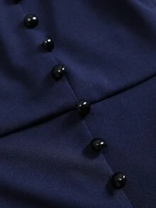 Cravure Plus Size Glitter Mesh Long Sleeve Jumpsuit, Elegant V‑Neck Wide Leg Knit Party Jumpsuit - Navy Blue - View 3