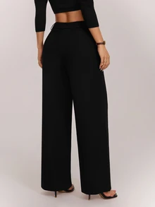 SHEIN PETITE High Waist Black Comfy Straight Leg Pants - Black - View 2
