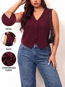 Enliva Plus Size Black Vest Thin Jacket, Women Office Wear Blouse - Burgundy - View 2
