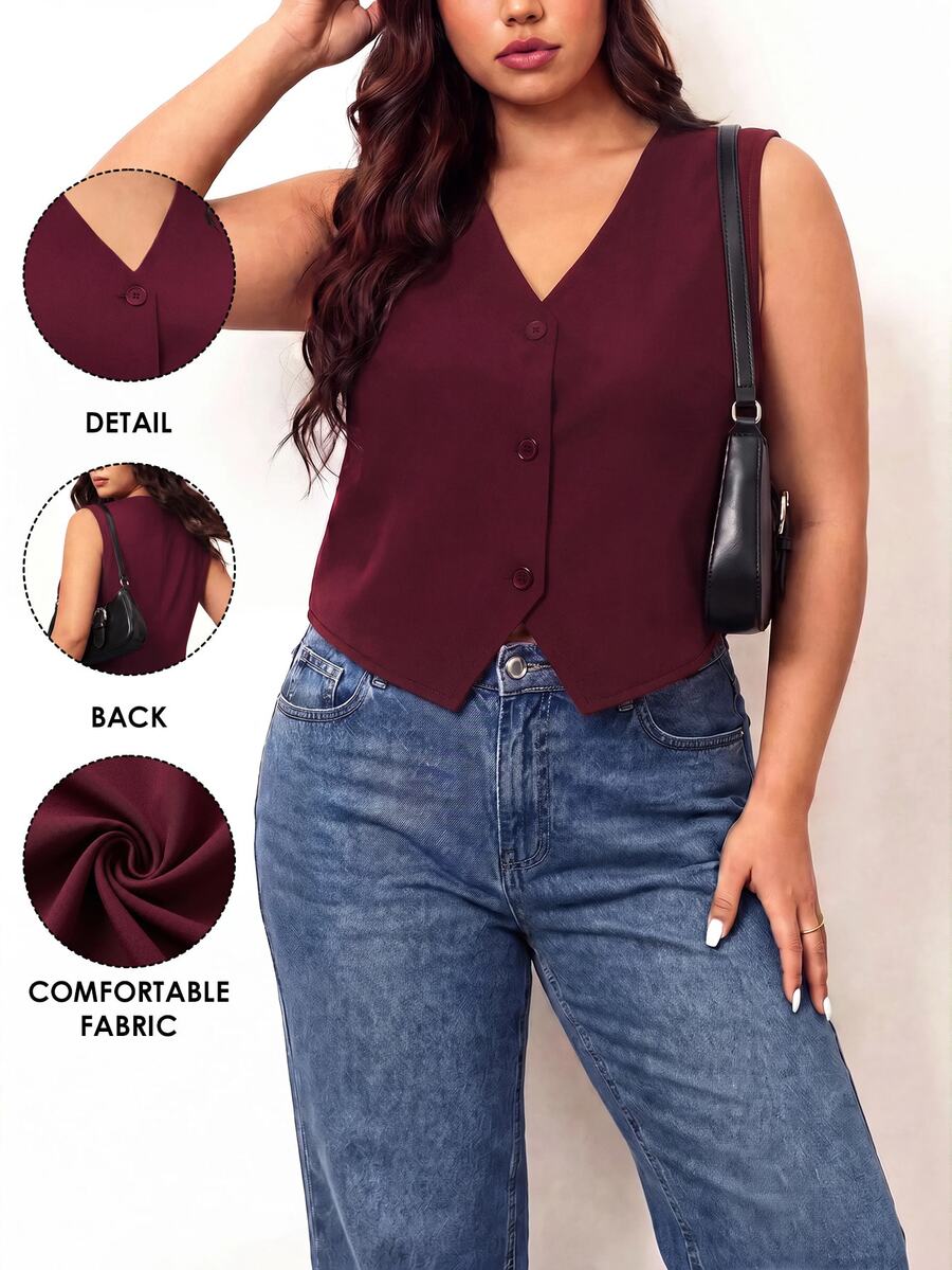 Enliva Plus Size Black Vest Thin Jacket, Women Office Wear Blouse