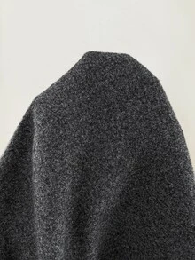 SHEIN CURVE+ Plus Size Women's Solid Color Contrast Button Mid-Length Coat, Overcoat, Overcoat - Dark Grey - View 7