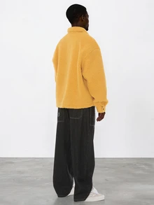 FORM&CHAOS Men's Autumn/Winter Fleece Zip-Up Turn-Down Collar Mustard Yellow Jacket Vacation Rave Streetwear - Yellow - View 6
