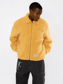 FORM&CHAOS Men's Autumn/Winter Fleece Zip-Up Turn-Down Collar Mustard Yellow Jacket Vacation Rave Streetwear - Yellow - View 5