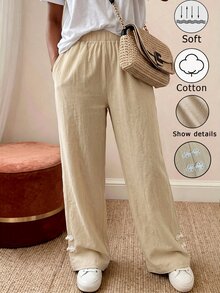 Zayélia Fashionable New Autumn Casual Women Long Pants With Frog Button Decoration, Elastic Waistband, Pockets And Leg Cuffs - Apricot - View 8