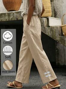Zayélia Fashionable New Autumn Casual Women Long Pants With Frog Button Decoration, Elastic Waistband, Pockets And Leg Cuffs - Apricot - View 1
