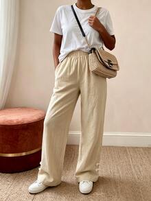 Zayélia Fashionable New Autumn Casual Women Long Pants With Frog Button Decoration, Elastic Waistband, Pockets And Leg Cuffs - Apricot - View 7