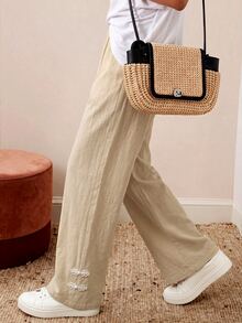 Zayélia Fashionable New Autumn Casual Women Long Pants With Frog Button Decoration, Elastic Waistband, Pockets And Leg Cuffs - Apricot - View 4