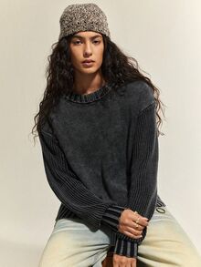 SoleilVie Women's Solid Color Casual Daily Wear Long Sleeve Sweater - Navy Blue - View 6