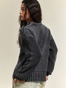 SoleilVie Women's Solid Color Casual Daily Wear Long Sleeve Sweater - Navy Blue - View 2