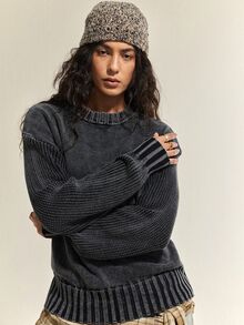 SoleilVie Women's Solid Color Casual Daily Wear Long Sleeve Sweater - Navy Blue - View 1