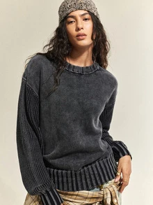 SoleilVie Women's Solid Color Casual Daily Wear Long Sleeve Sweater - Navy Blue - View 3