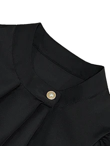 SHEIN Women's Woven Solid Color Ruched Collar Casual Elegant Long Sleeve Blouse, Autumn Office Dinner Black - Black - View 6
